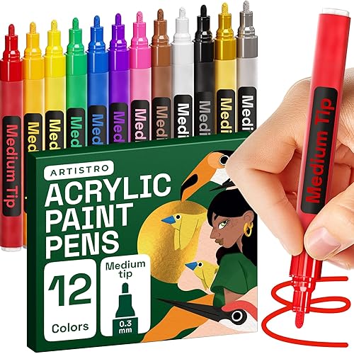 ARTISTRO 12 Medium Tip Acrylic Paint Markers - Easy for All Ages & Levels Paint Pens for Fabric, Rock, Glass, DIY - Halloween Pumpkin Painting Kit, Art Supplies, Christmas Gift