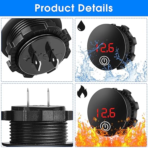 Miniatura 10 de 2 piezas CC 5-48V pantalla LED para automóvil, voltímetro impermeable digital medidor de voltaje con interruptor táctil para barco, vehículo marino,