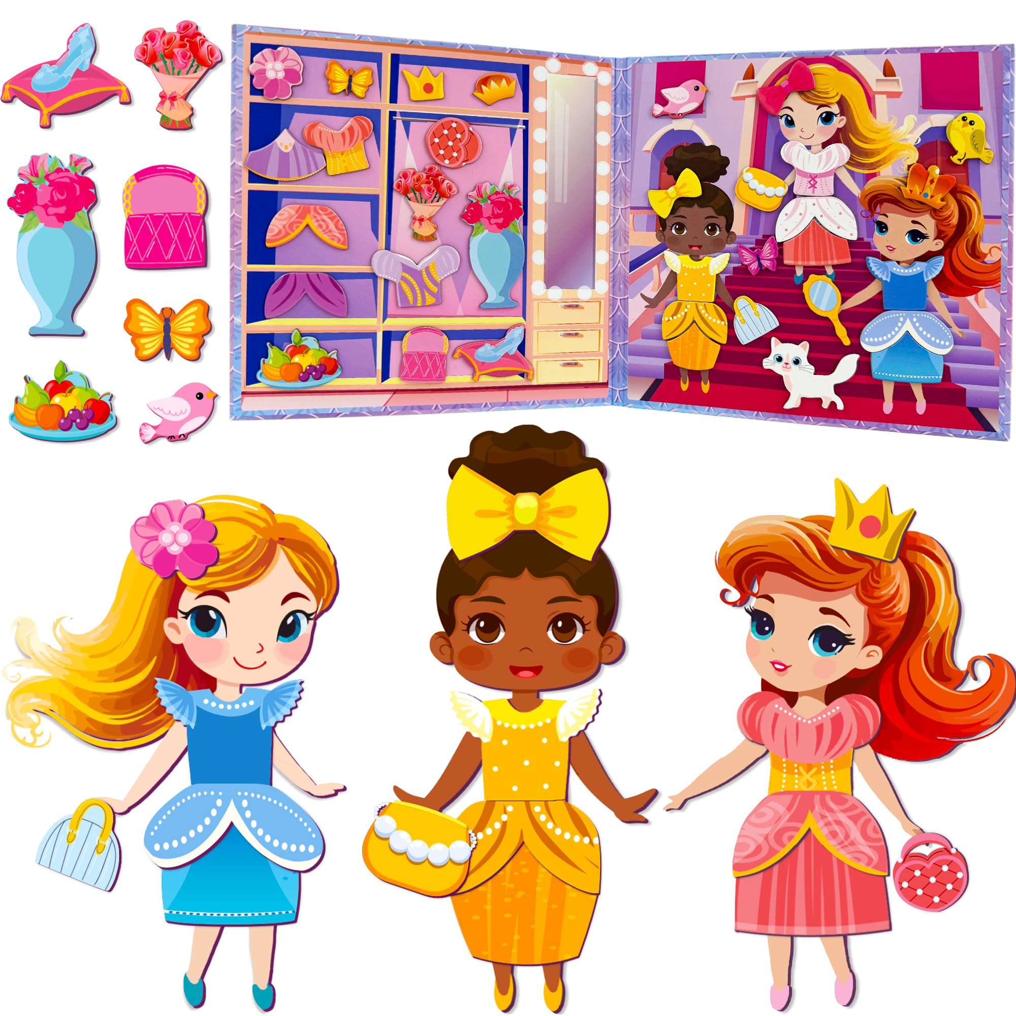 QUOKKA Magnetic Dress-Up Dolls for Girls Boys with 35 Magnetic Pieces - Creative Magnetic Play Set for Home or Travel - Perfect Magnetic Paper Dolls for Ages 3 and Up, Boost Storytelling with Princess