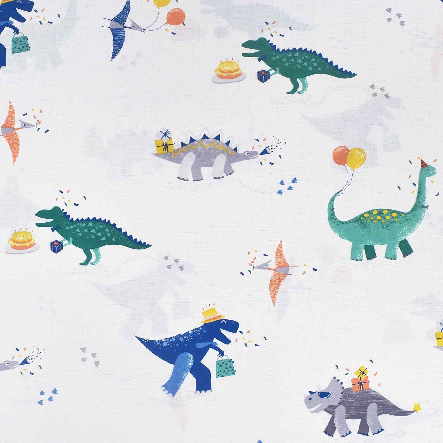 J-pinno Dinosaur Balloon Cake Gift Happy Birthday Party Twin Sheet Set Boys Girls Bedroom Decoration Gift, 100% Cotton, Flat Sheet + Fitted Sheet + Pillowcase Bedding Set