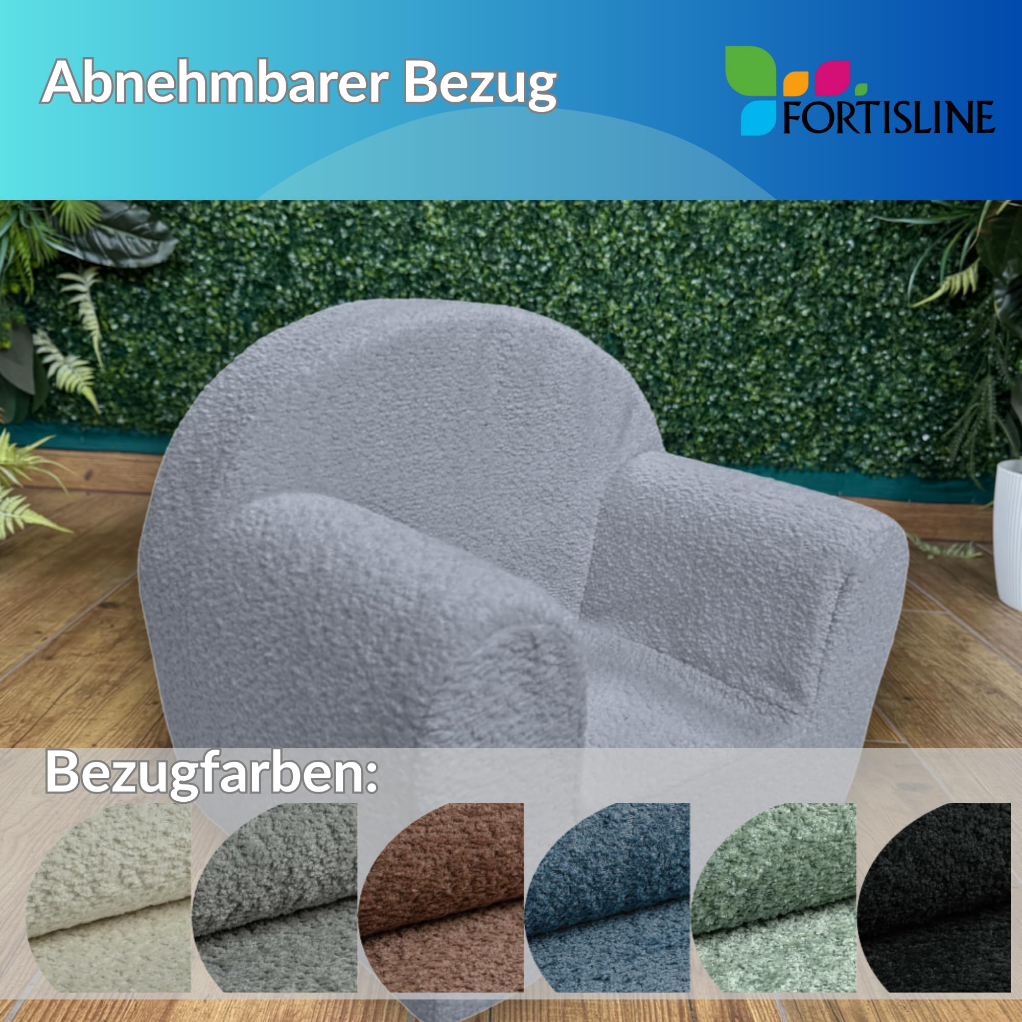 FORTISLINE – Poltrona per bambini a partire da 1 anno David Mini – Sedia per bambini in peluche – 40 x 33 x 39 cm – Mini poltrona per bambini – Poltrona con orecchie certificata Oeko-TEX, colori a