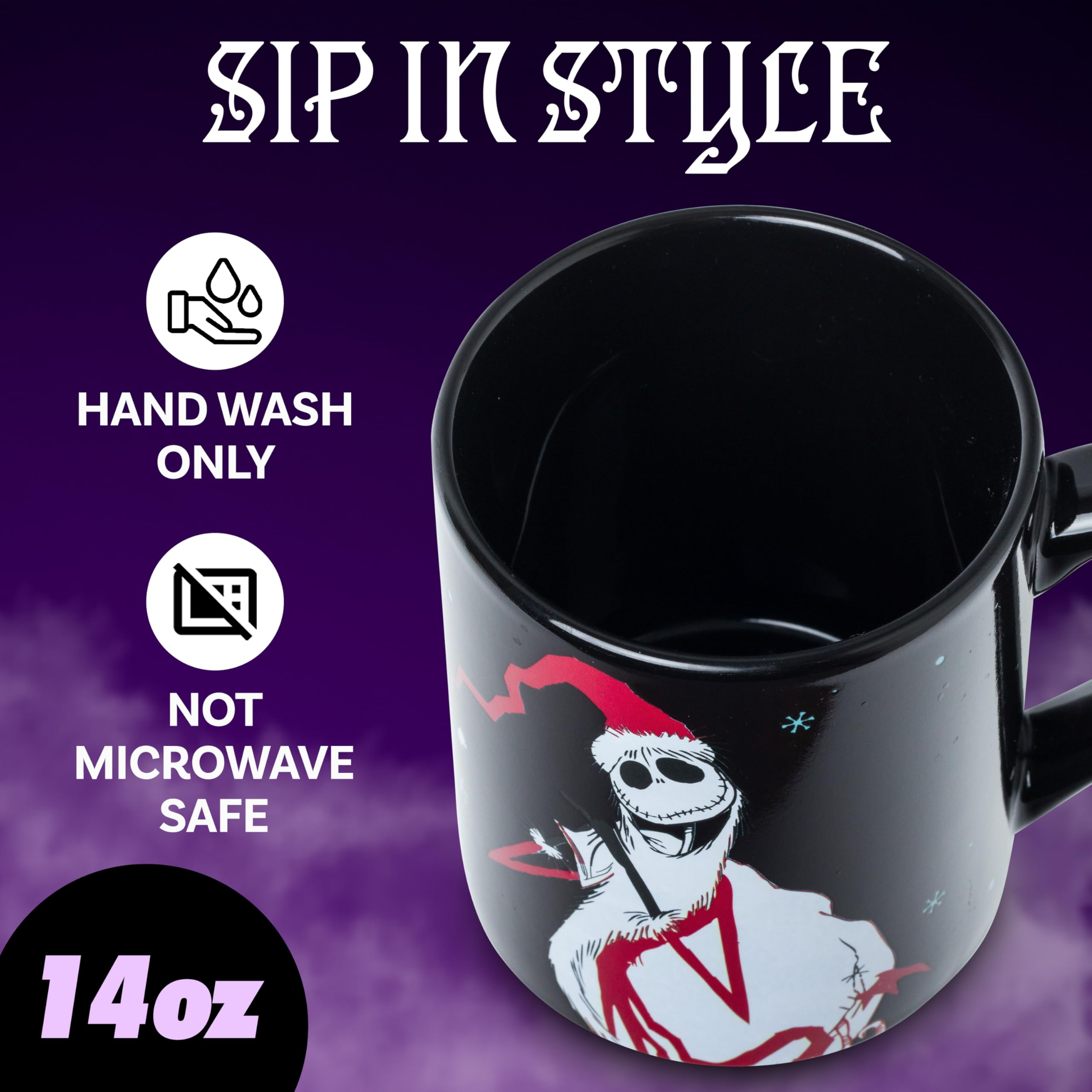 Silver Buffalo Nightmare Before Xmas - Taza de cerámica de 396.9 g con mensaje Ghostly Greetings Scary and Bright Heat Reveal