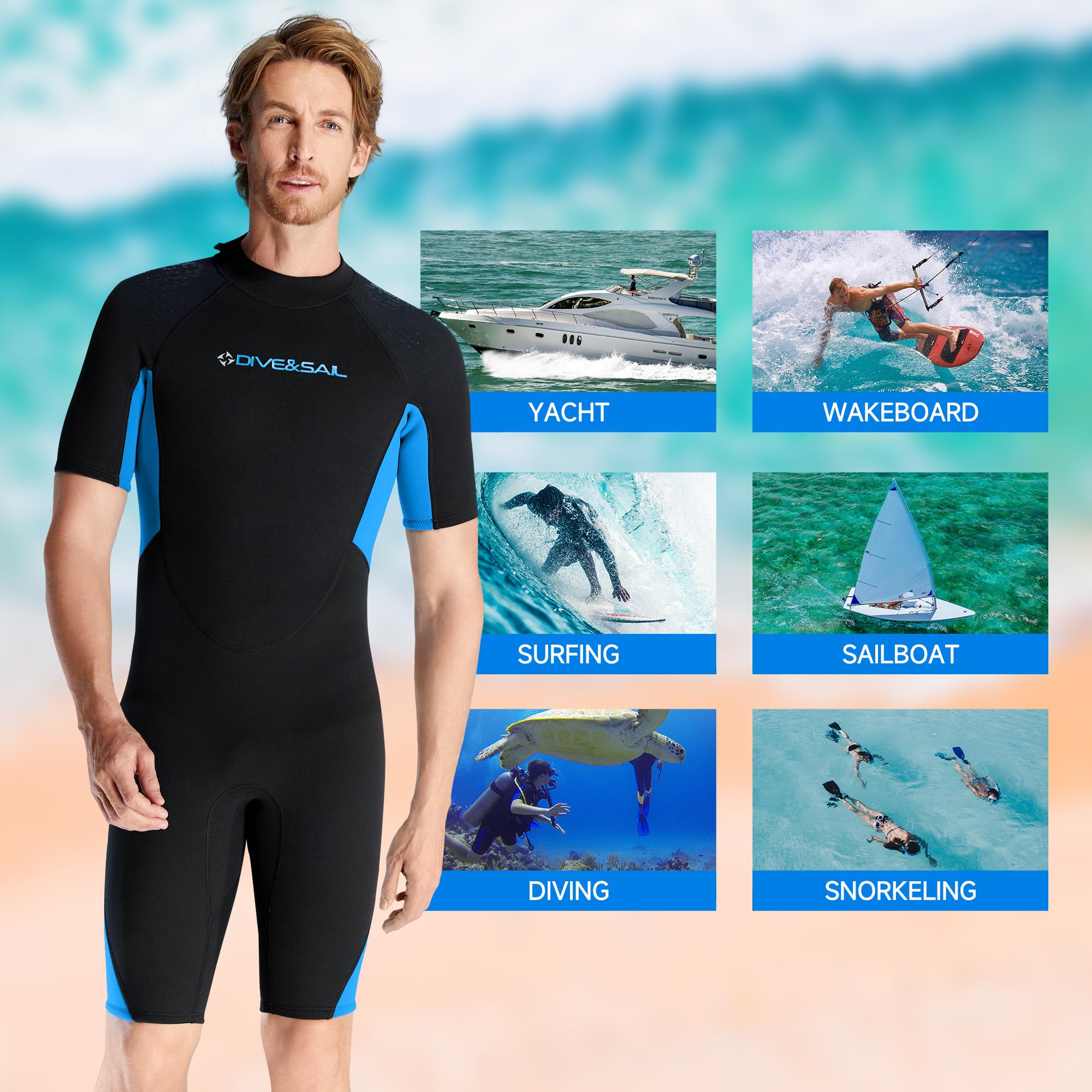 Combinaison courte en néoprène pour homme et femme - Manches courtes - 3 mm - En néoprène - Chaude - Fermeture éclair dans le dos - Pour combinaison de plongée, snorkeling, surf, canoë