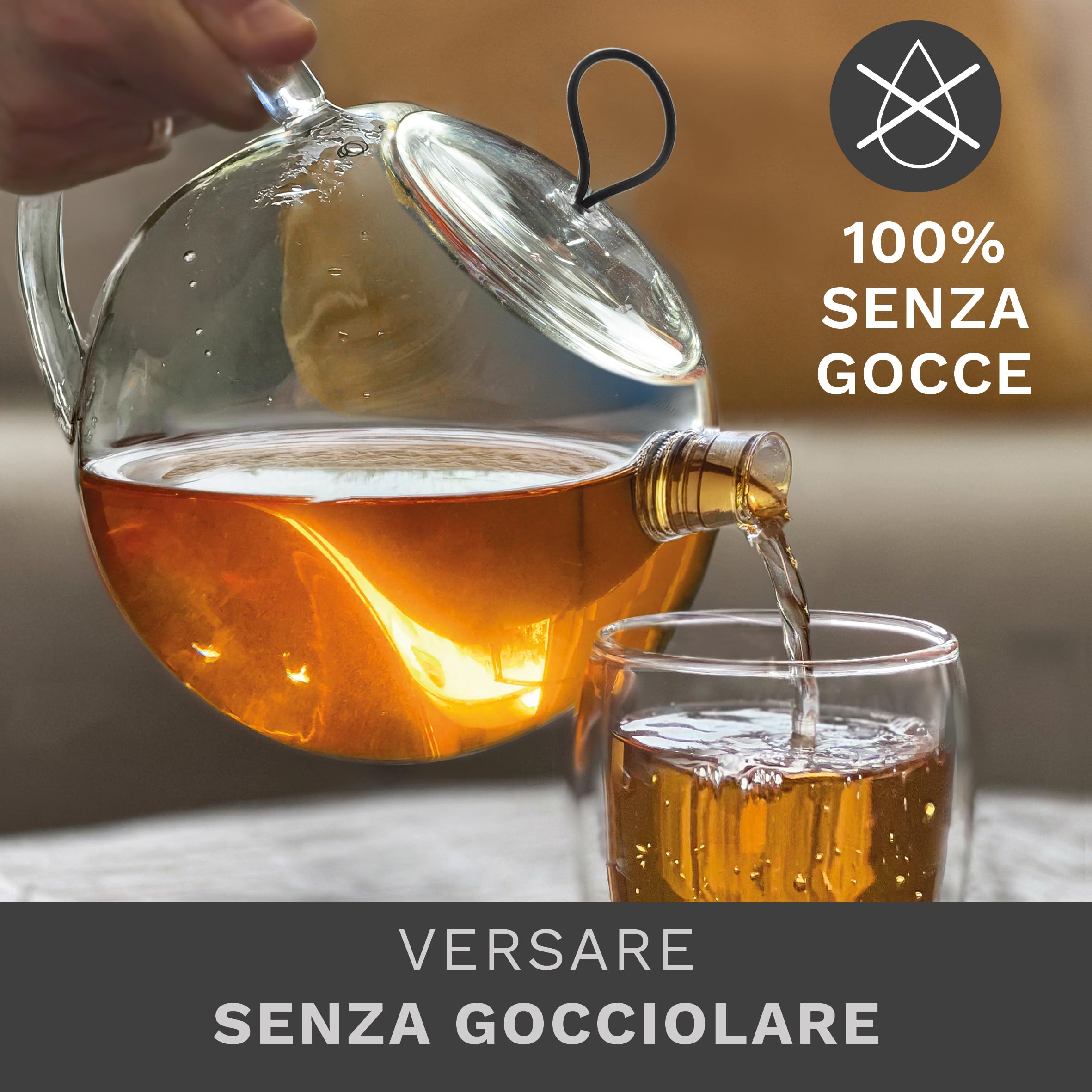 Creano Teiera in Vetro 1,0 Litro con Filtro Acciaio Inossidabile Integrato e Copercio Vetro - Antigoccia Elegante Teiera Trasparente per Tè Infusi Regalo Perfetto - 3 pezzi