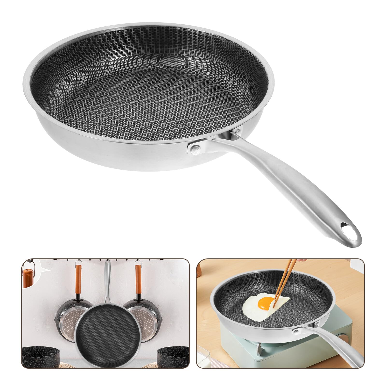 TOYANDONA Padella Antiaderente per Uova in Acciaio 30 CM con Rivestimento a Nido d'Ape Fondo Piatto per Distribuzione Uniforme del Calore Manico Ergonomico per Cottura Colazione e