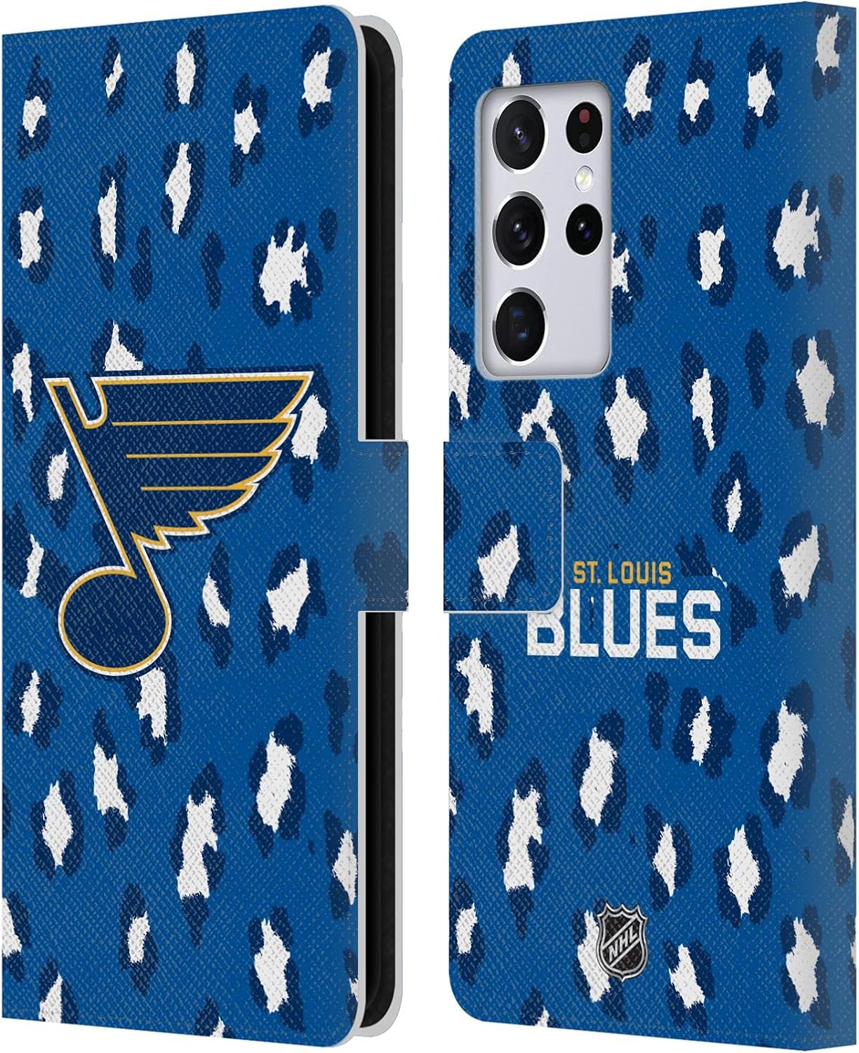 Head Case Designs Officially Licensed NHL Leopard Patten St Louis Blues Leather Wallet Case Compatible with Samsung Galaxy S21 Ultra 5G