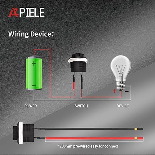 Miniatura 6 de APIELE Interruptor de botón momentáneo R13-507 SPST 0.630 in Interruptor redondo 3A 250V6A 125V AC 2 Pin NO con cable pre-soldado 6Pcs (negro)