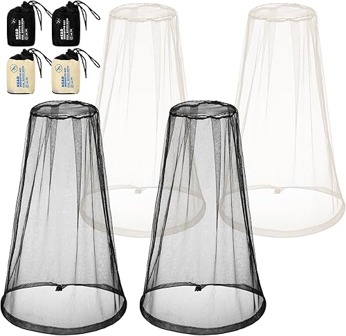 Miniatura 7 de HESTYA Paquete de 4 mosquiteros de malla para cabeza, cara, cuello, mosquitera, capucha de insectos y mosquitos, red que no se ve con bolsas de
