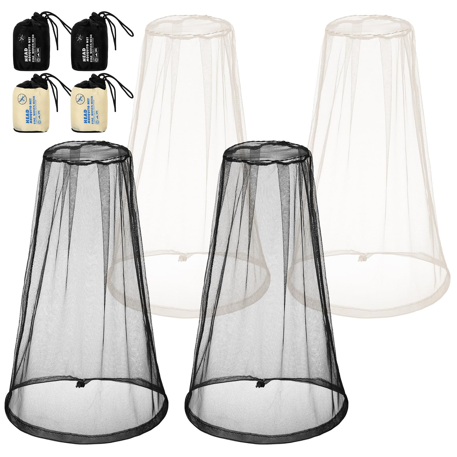 HESTYA 4 Pack Mosquito Bug Net Mesh for Head Mosquito Head Net Face Neck Fly Netting Hood from Insect Bugs Gnats for Outdoor