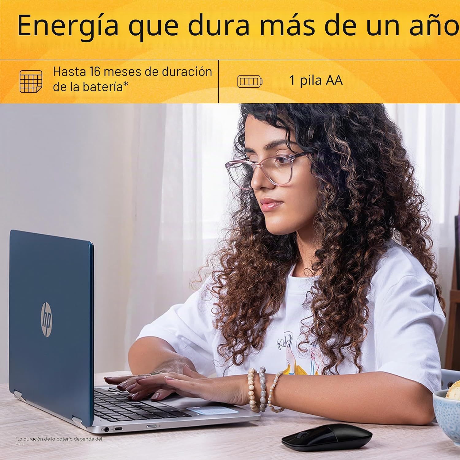 HP Z3700 – Ratón Inalámbrico (1200 PPP, 3 Botones y Rueda de Desplazamiento, Batería 16 Meses de Duración, Tecnología LED, USB y Windows Vista/7/8/10 Disponible), Color Negro 6