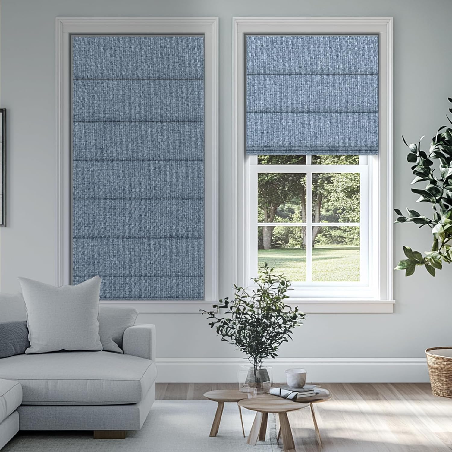 No Tools No Drill Cordless Blackout Roman Shades, Room Darkening. Roller Blinds for Window, Roll Up Blinds for Window Bedroom, Living Room..Blackout Blue,28" W x 56" H