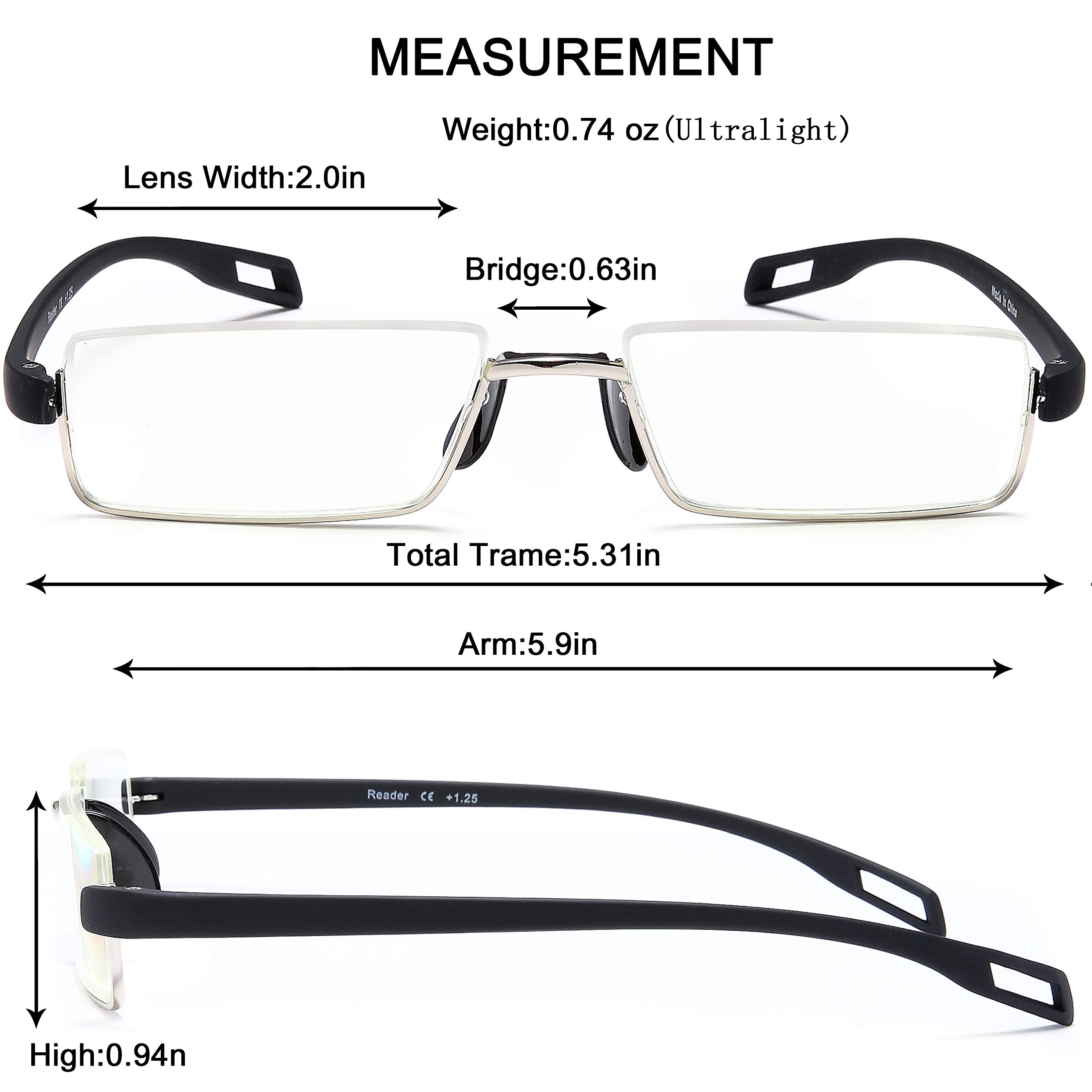Image secondaire de EYEURL Lunettes de Lecture Demi Monture - Bleu Lumière Bloquant Optique Mince Anti Reflet Mode Ordinateur Lecteurs d'Hommes et d