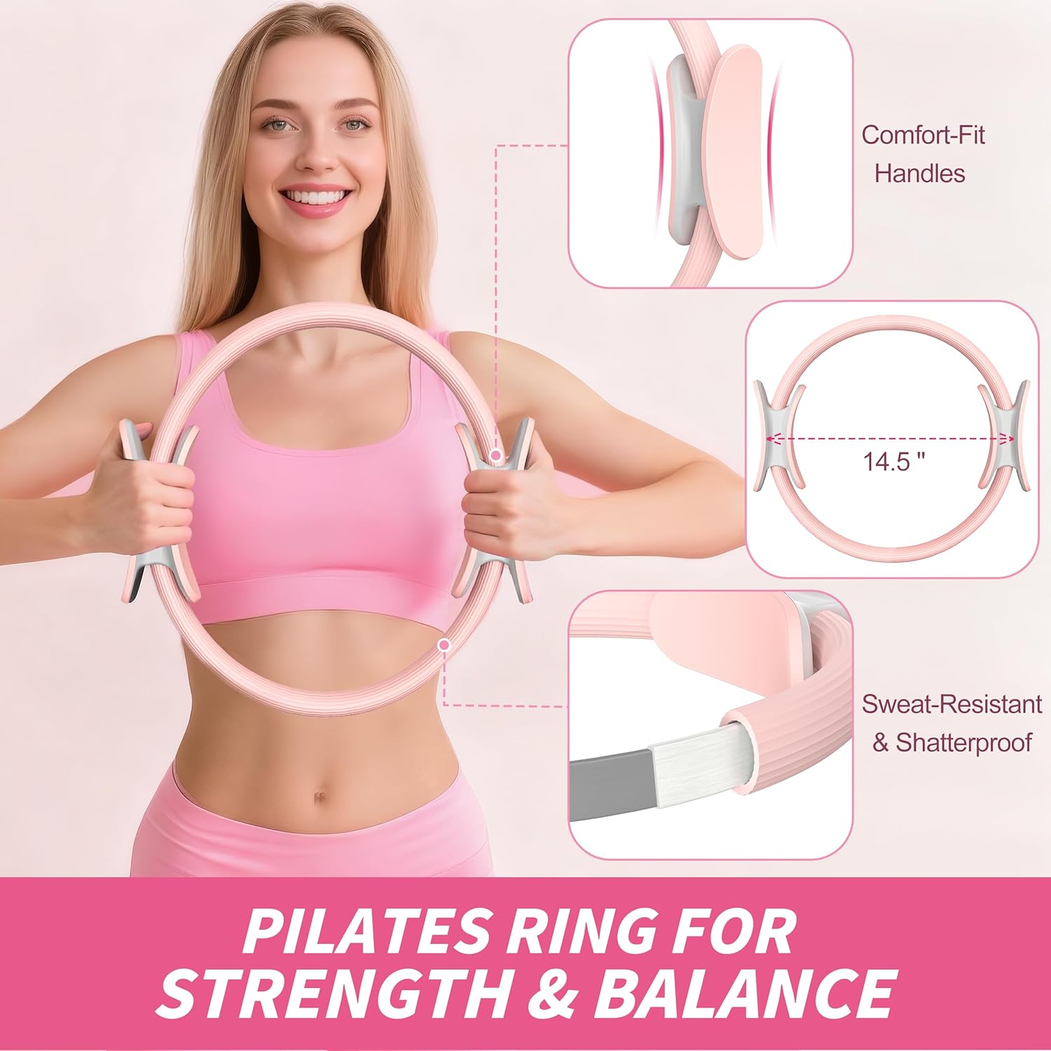 Pilates Kit, Pilates Essential Kit for Women, Pilates Equipment with 14.5" Pilates Ring and Ball, Resistance Bands,Dumbbells & Grip Socks Accessories, Home Pilates Workout Kit for Starter - Image 3