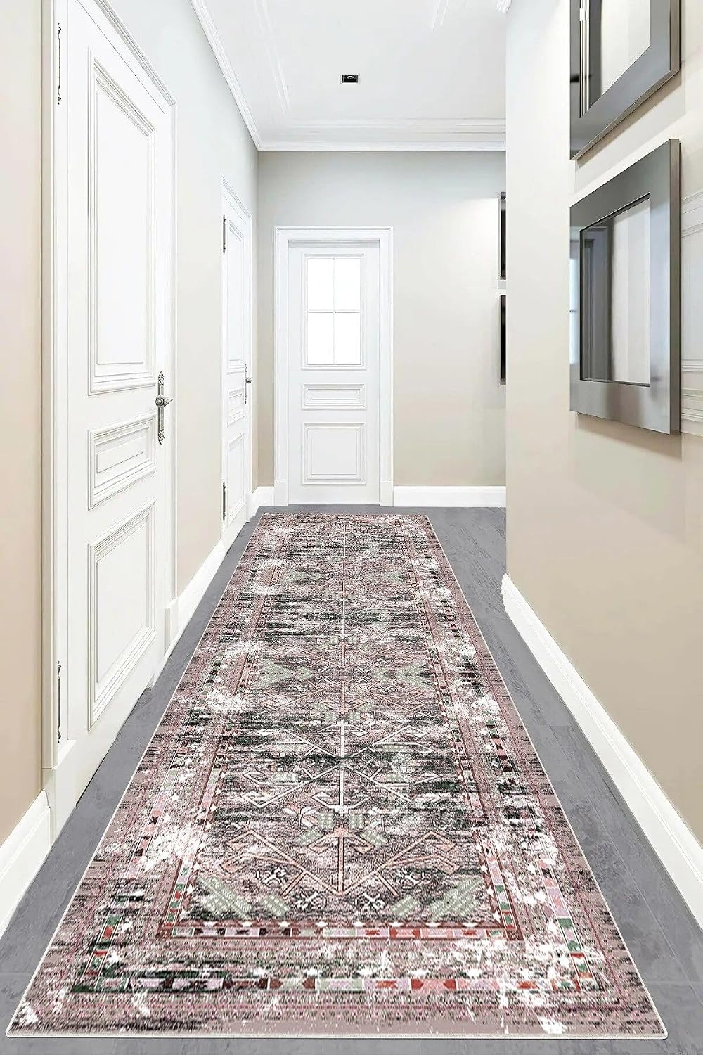 Pelangi Osmanlı Motifler Desenli Dijital Baskı Yıkanabilir Modern Salon Halısı ve Yolluk, Gri-Bordo 60 x 200, 9554884602007