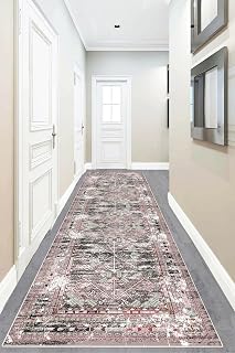 Pelangi Osmanlı Motifler Desenli Dijital Baskı Yıkanabilir Modern Salon Halısı ve Yolluk, Gri-Bordo 60 x 200, 9554884602007
