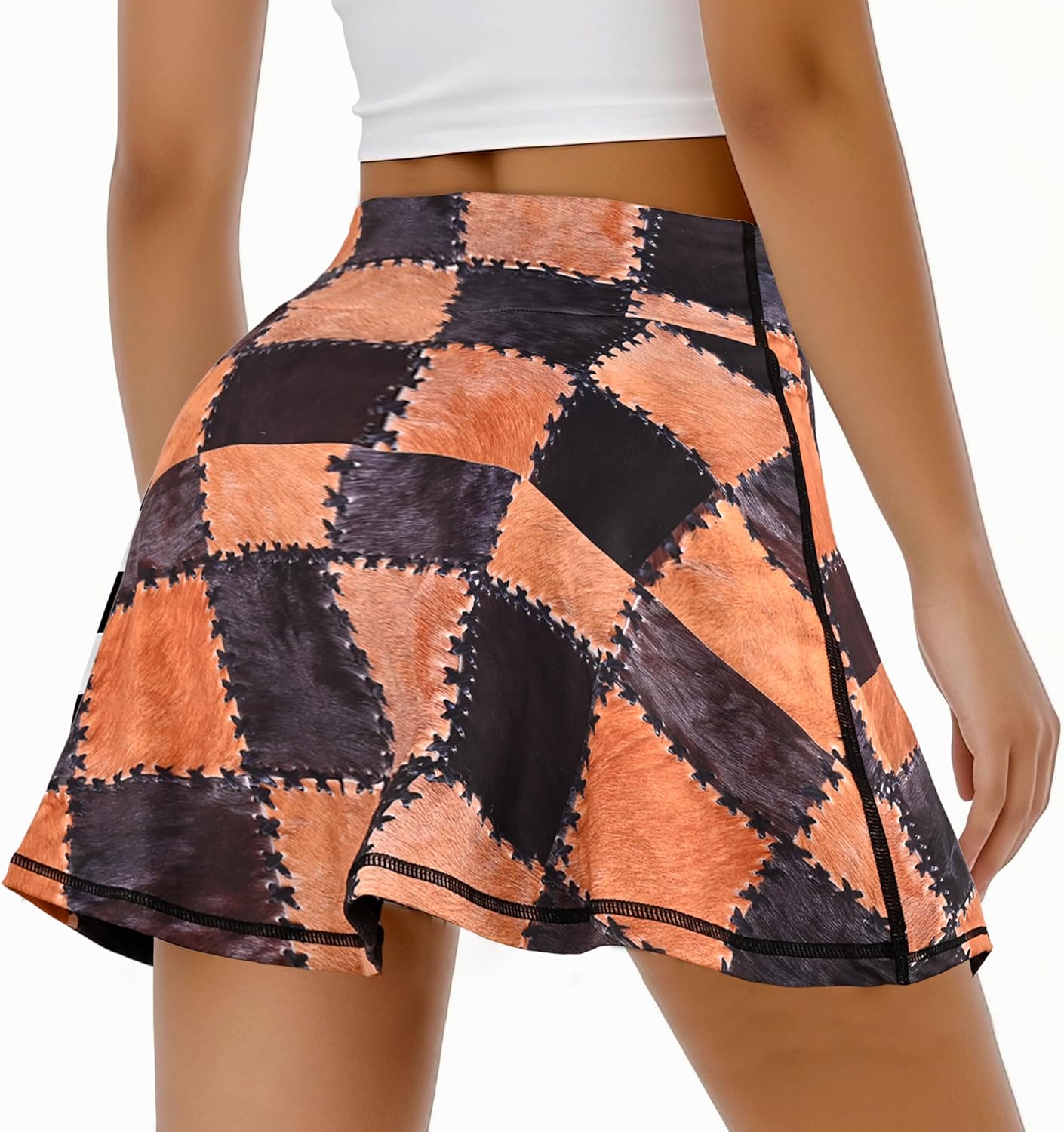 Cow Print Tennis Golf Skirts High Waisted with Pockets Inner Shorts for Athletic Skorts Workout Running Pickleball S
