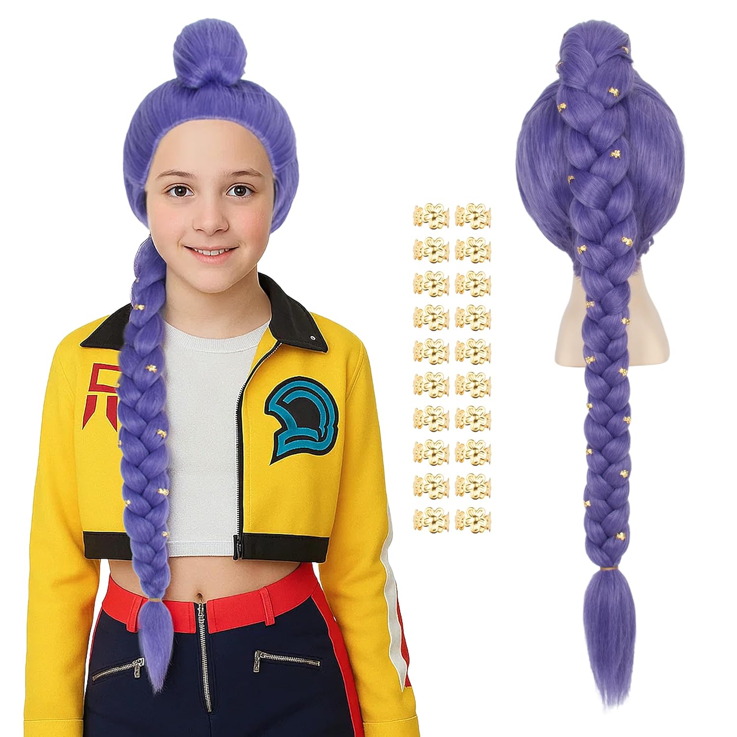 Miss U Hair Extra Long Purple Braided Cosplay Wig 33.5inch Long Purple Braided Ponytail Hair Wigs for Halloween Costume