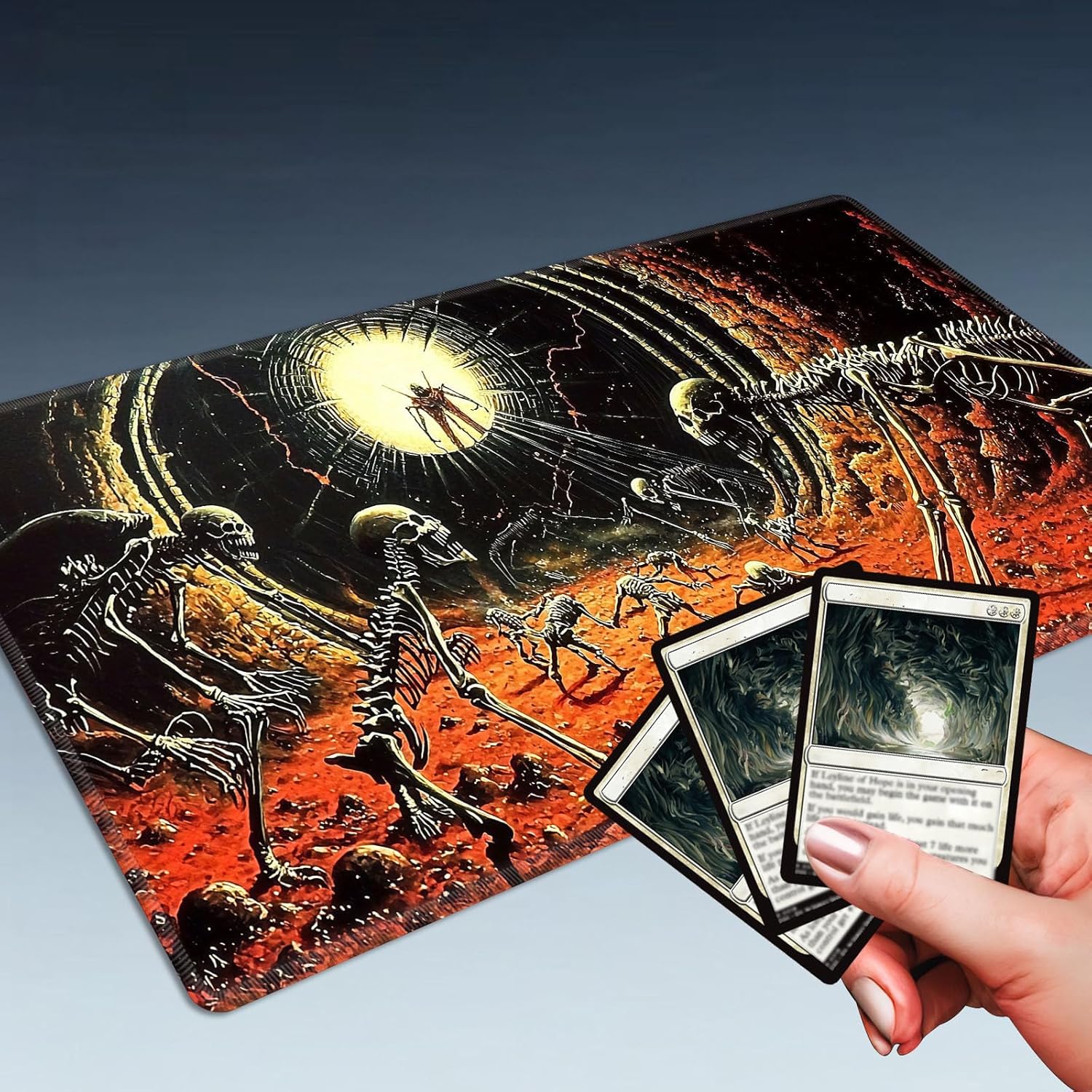 for MTG Playmat Size 23.6x13.8in with Storage Bags Portable Playmat TCG and Board Game Mat for Cards Rubber Base Slip-Resistant Mousepad Desk Mat,Blood Pool Mutated Skulls