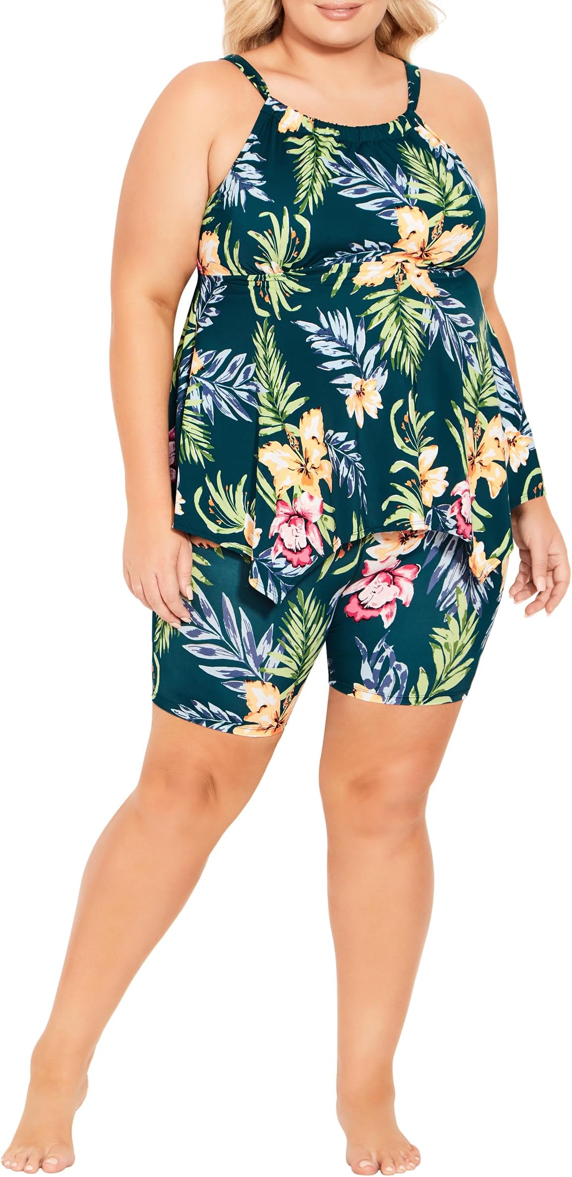 AVENUEWomen's Plus Size Tankini HANKI Print, Raven