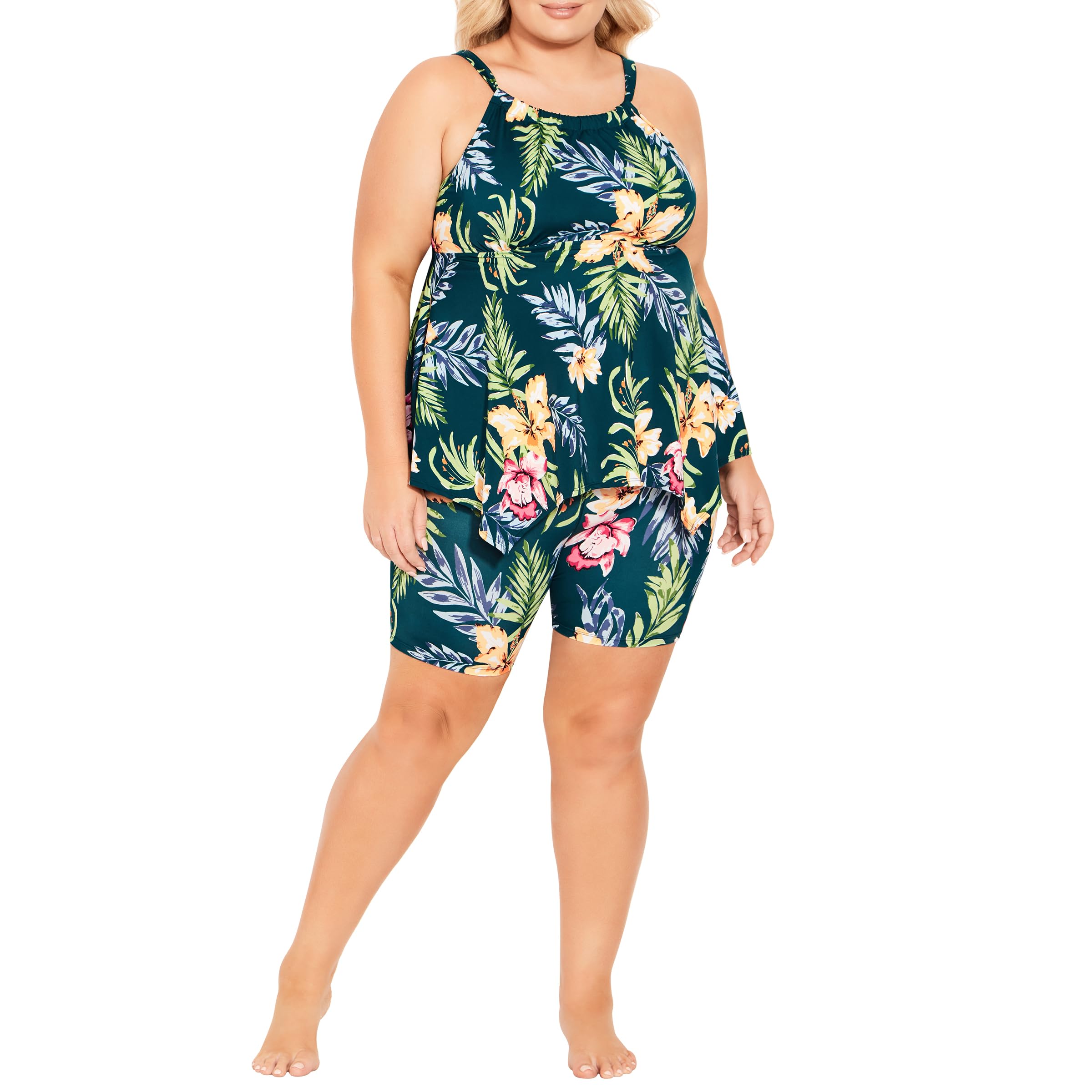 AVENUEWomen's Plus Size Tankini HANKI Print, Raven