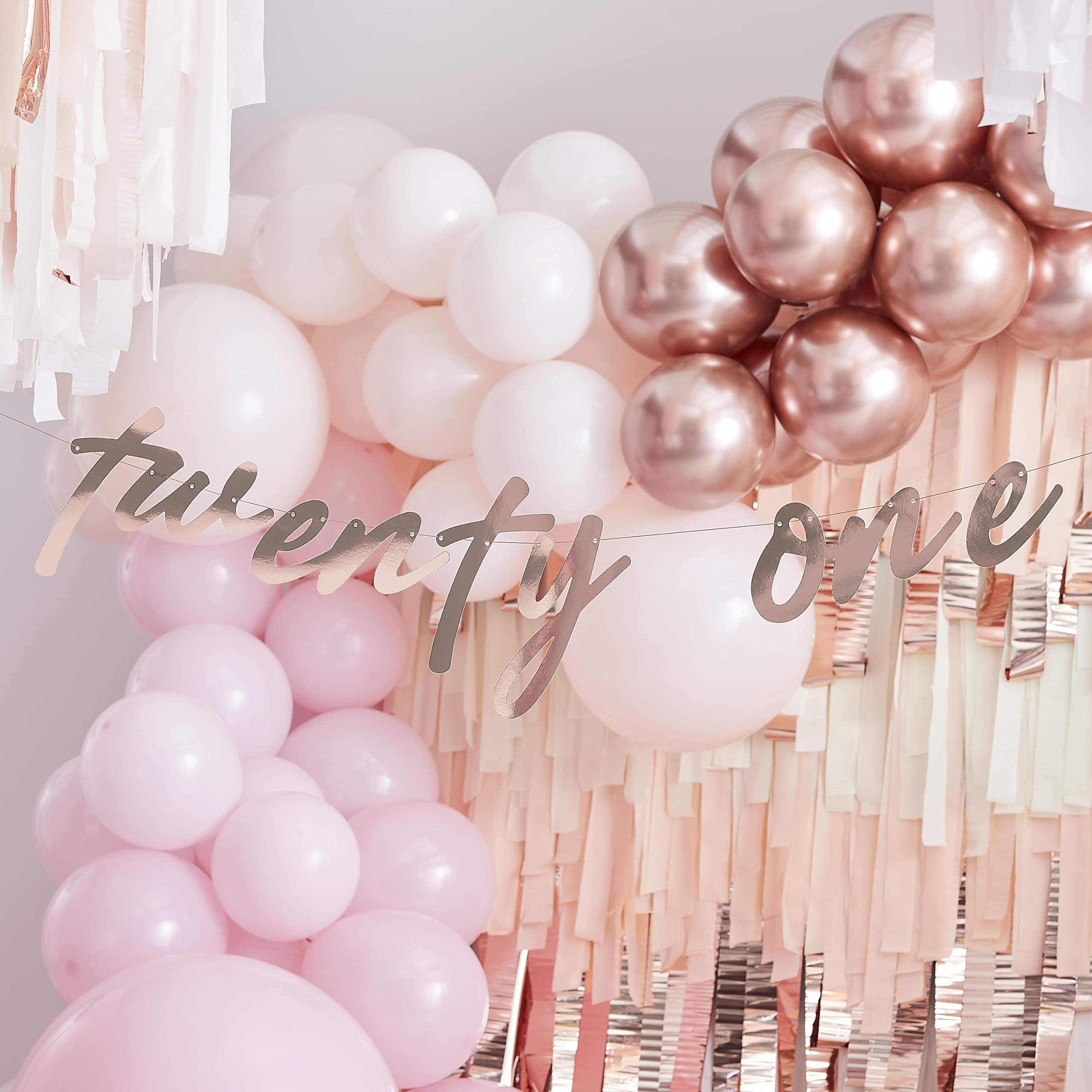 Ginger Ray Rose Gold Foil Twenty One Milestone Birthday Hanging Bunting Decoration 1.7m in length