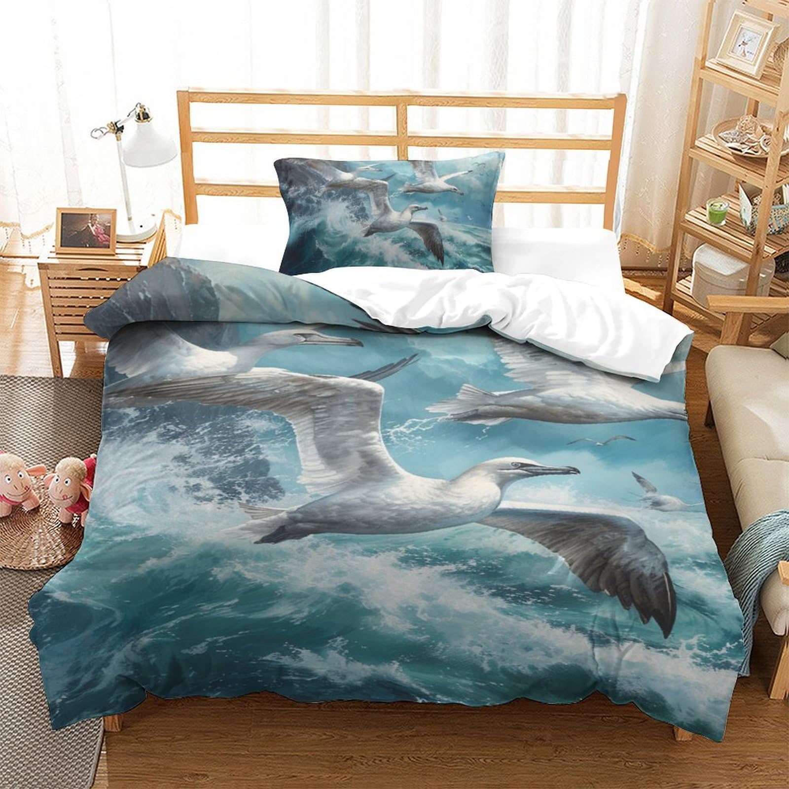 Ensemble de literie microfibre respirante motif mouette 3D