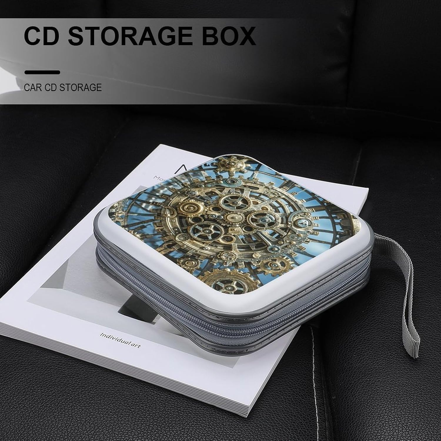 Cool Steampunk Gears DVD Case With Zipper Portable CD Case Hardshell DVD VCD Binder Storage Box EVA Protective Blu-ray Wallet 40 Capacity CD Wallet Movie Music Media Disc Wallets image 5
