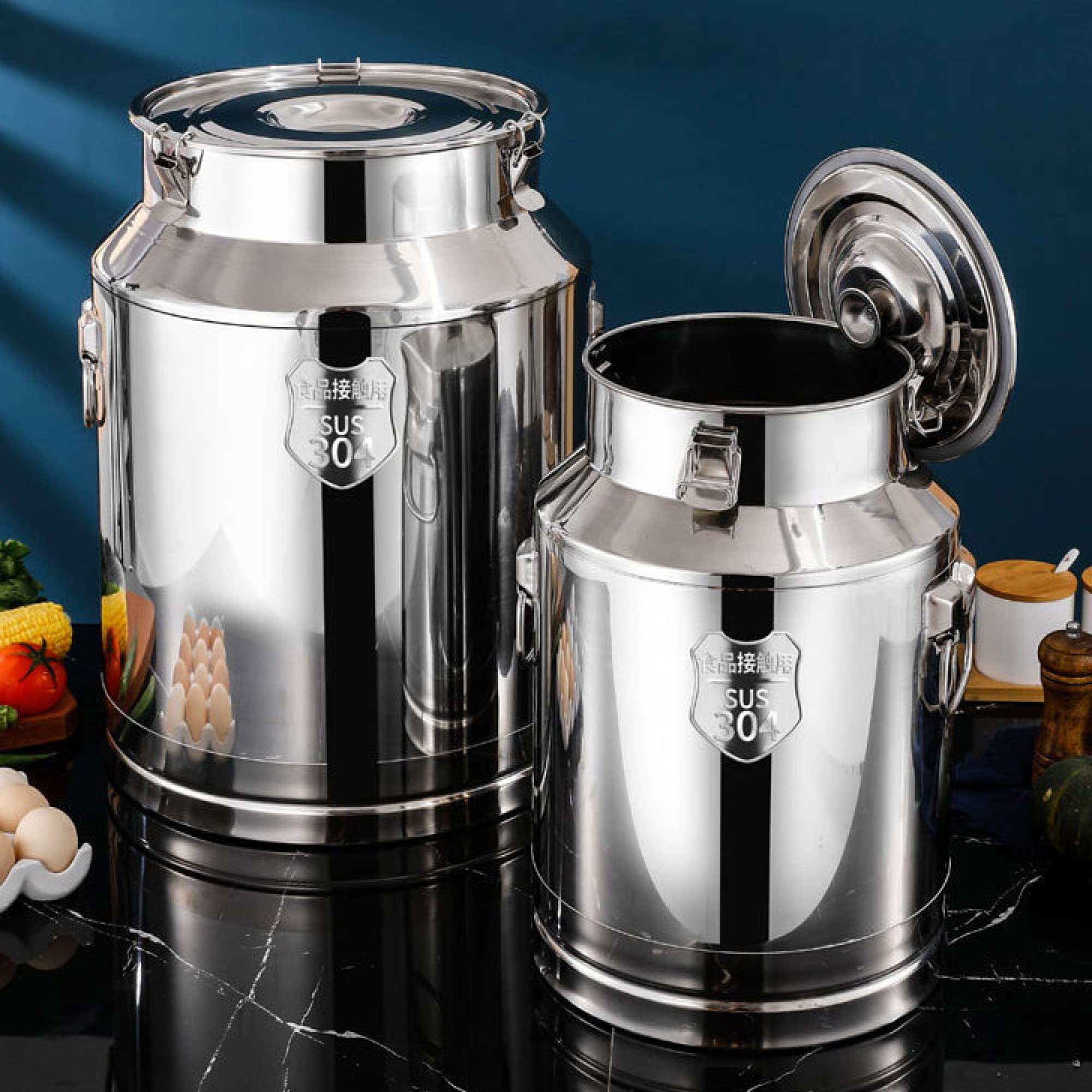 64L 201 Secchio in Acciaio Inox Fermentatore Barile di Trasporto del Latte Vasca di Grande Capacità Barile di Stoccaggio di Olio Contenitore di Stoccaggio di Grano Durevole e Versatile