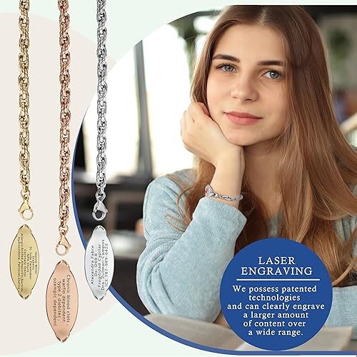 Miniatura 5 de Pulseras de alerta médica personalizadas para mujeres con grabado gratis, pulsera de identificación de emergencia personalizada impermeable para