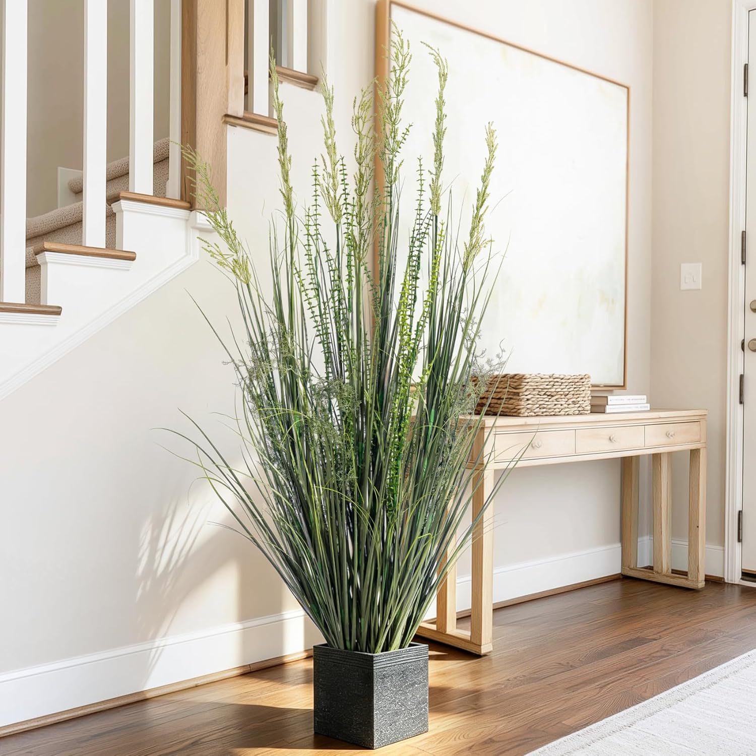 Faux Plastic plantas Synthetic Pampas Grass Artificial Cattail Reed Grass Indoor Outdoor Realistic Floor Plants Fake Grass for Home Office Wedding Patio Front Decor Plant Housewarming Gift