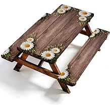 NYZE 3-Piece Daisy Picnic Table Cover with Bench Covers Fits 6 Ft Tables