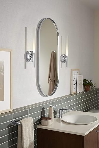 Vista 51 de Kohler Essential - Espejo de tocador ovalado enmarcado de 20 pulgadas de ancho x 40 pulgadas de alto en oro cepillado moderno Moderno dorado