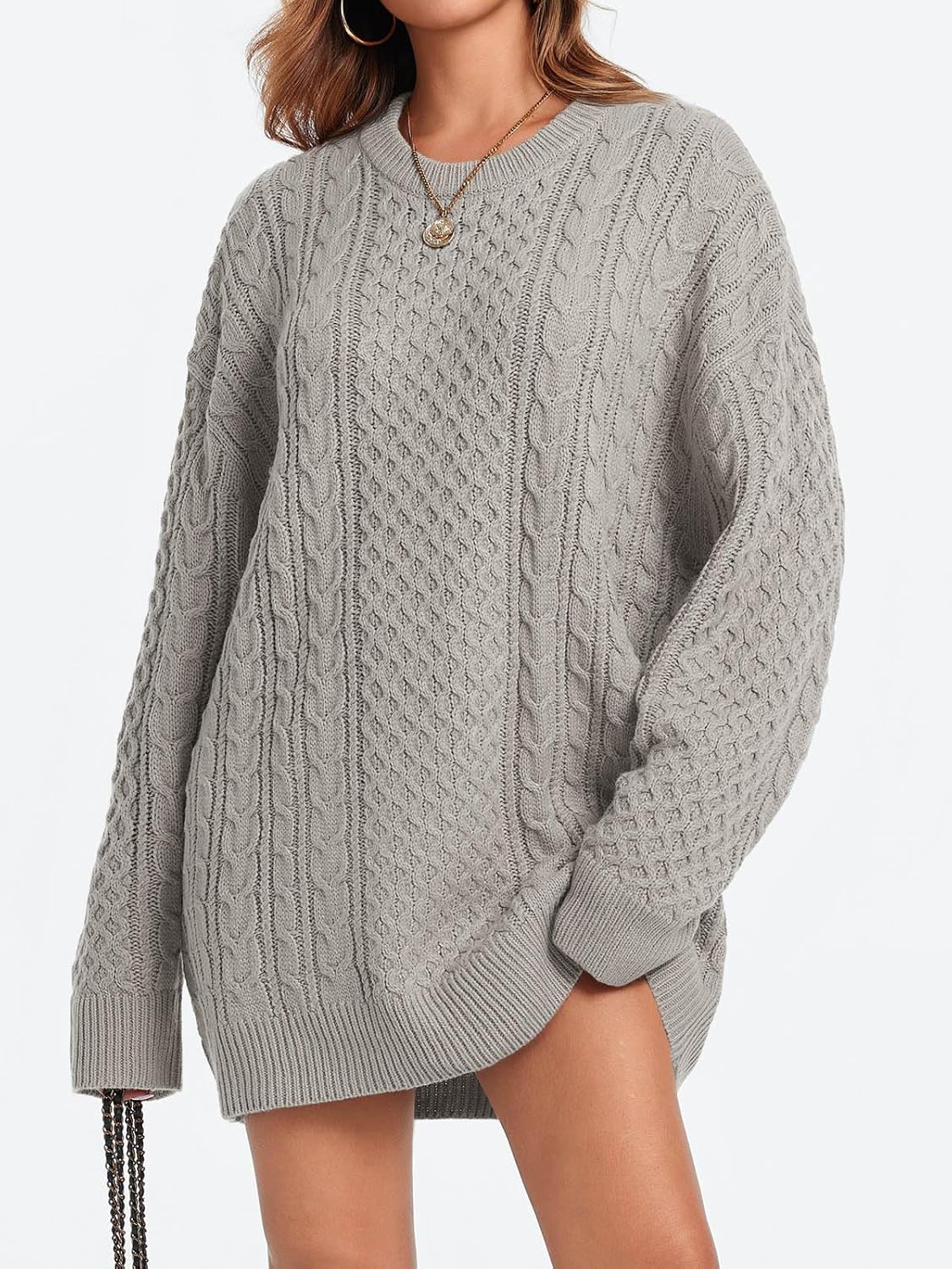 Saodimallsu Womens Oversized Sweaters Chunky Cable Knit Crewneck Long Sleeve Loose Tunic Sweater Tops