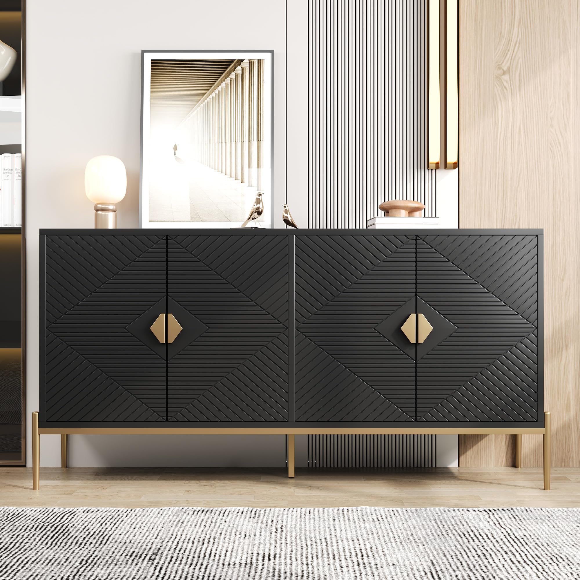 BTM Moderne Sideboards, Schränke, Lagerschränke, Kommode, geeignet für Wohnzimmer/Esszimmer/Eingang, 162 x 40 x 80cm (B/H/T)