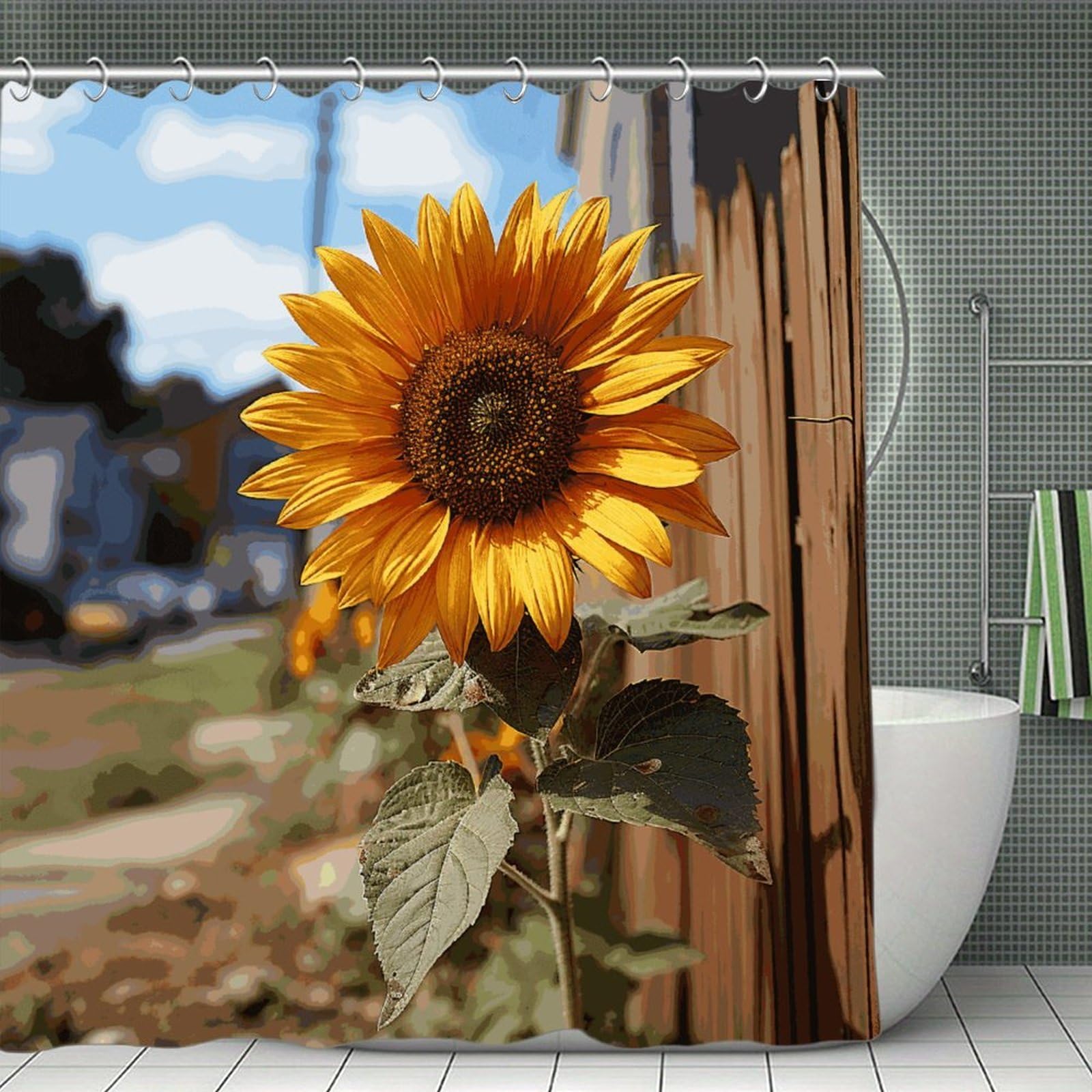 FekiLoot Farm Sunflower Shower Curtain Thick Weighted Shower Curtain Classic Unique Bath Curtains Heavy Duty Long Showers Curtains for Bathroom Bath Tubs Machine Wash 70.8"x70.8"