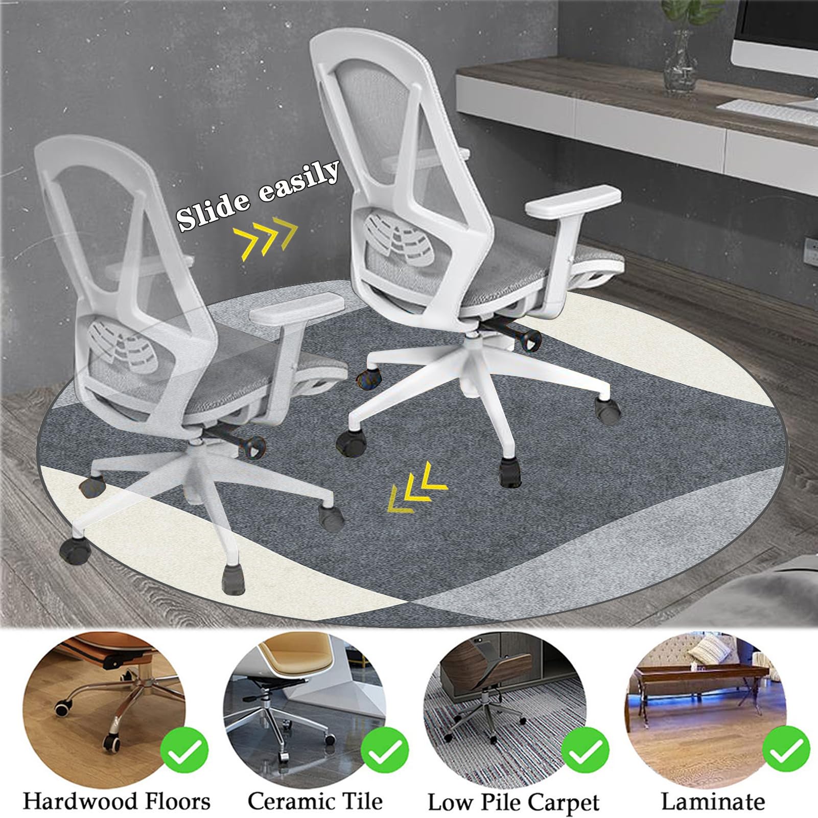 Alfombra para Silla de Oficina, Alfombrilla Protectora para Suelos 120 cm, Alfombra for Silla de Escritorio, Redonda Protector Suelo Silla Ruedas, Tapete Protector para Suelo, Alfombra Suelo Gaming