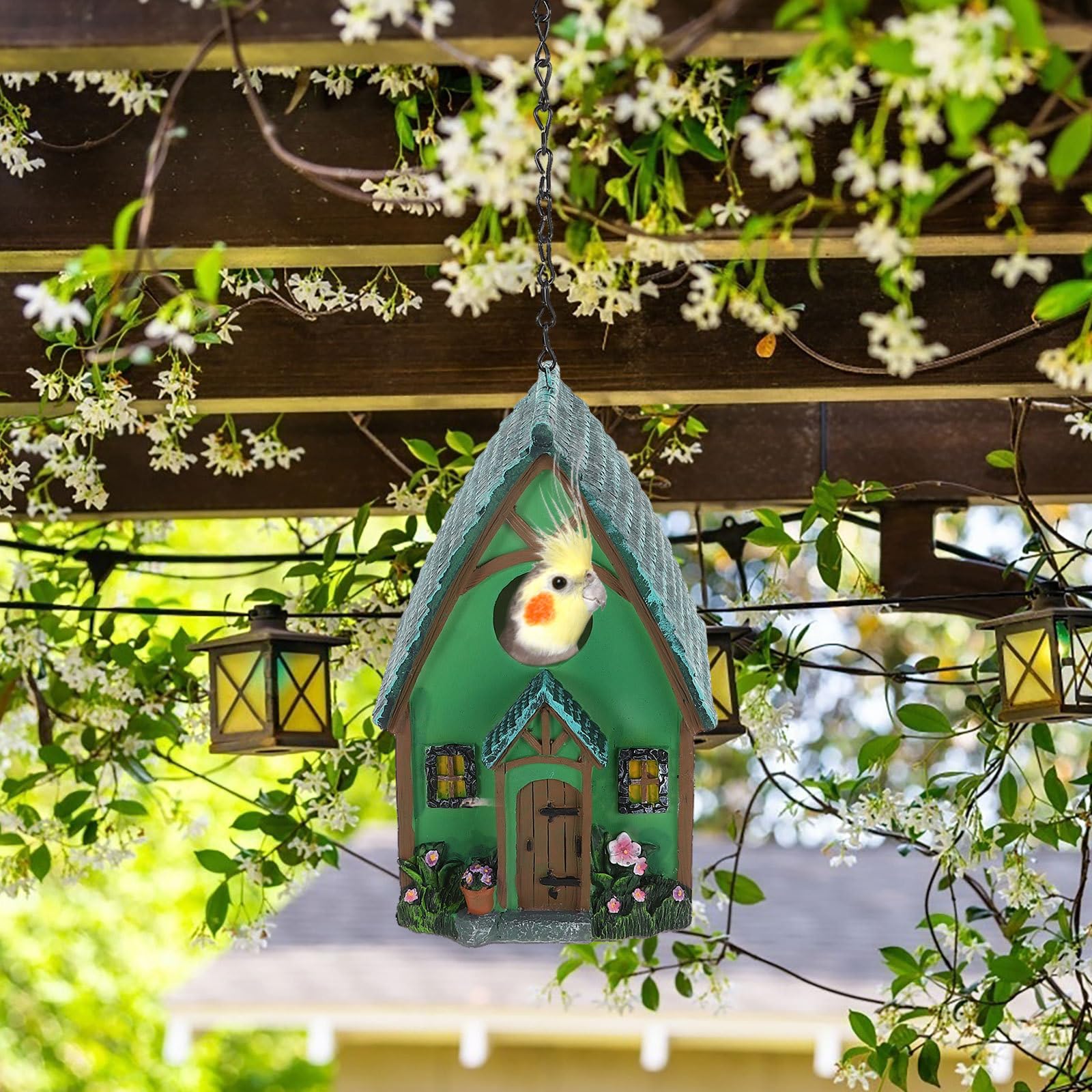 Kleiner Vogelnistkasten aus Wetterfestem Kunstharz zum Aufhängen Balkon oder Fensterbank mit Rustikalem Design und Sicherem Versteck für Vögel
