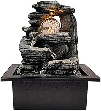 Fonte de Água Decorativa de Mesa Stone Esfera Globo e LED 25cm de altura