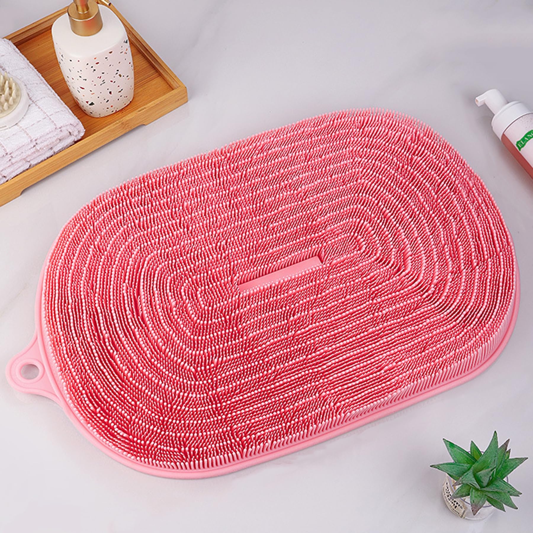 Alfombrilla Ducha Gran Capacidad Fregar pies, Almohadilla de Silicona Antideslizante para Limpiar pies, con ventosas Exfoliante para la Espalda Alfombrilla anticaídas,Rosado