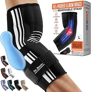 DR. BRACE® Elite Elbow Brace Support, Breathable Elbow Compression Sleeve with Gel Pad for Golfer's, Tennis Elbow & Tendonitis Treatment & Pain Relief 2024 (A Black-White, Large)