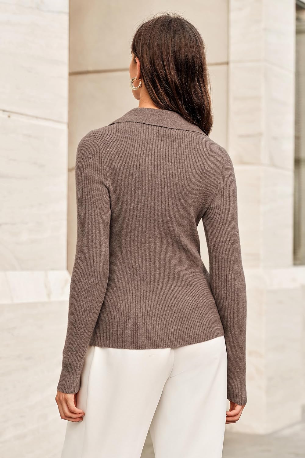 Arach&Cloz Women's Wool Blend Polo Sweater Shirt Business Casual Slim Fitted Fall Tops 2025 - Image 4