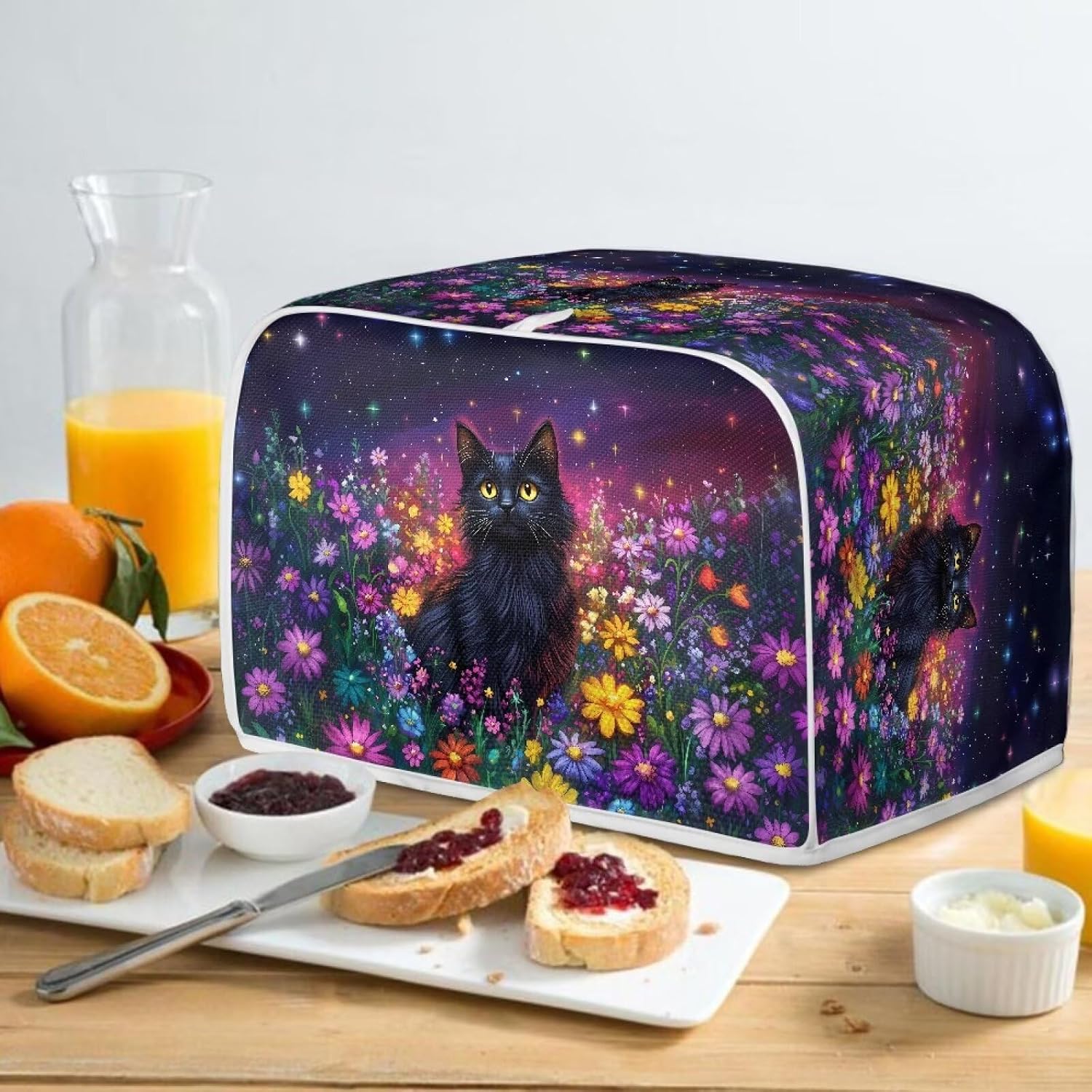 Xoenoiee Black Cat Colorful Daisy Flower Print Toaster Cover Toaster Oven Cover 2 Slice Toaster Appliance Dust Proof Cover for Kitchen Small Appliance Kitchen Accessories image 4