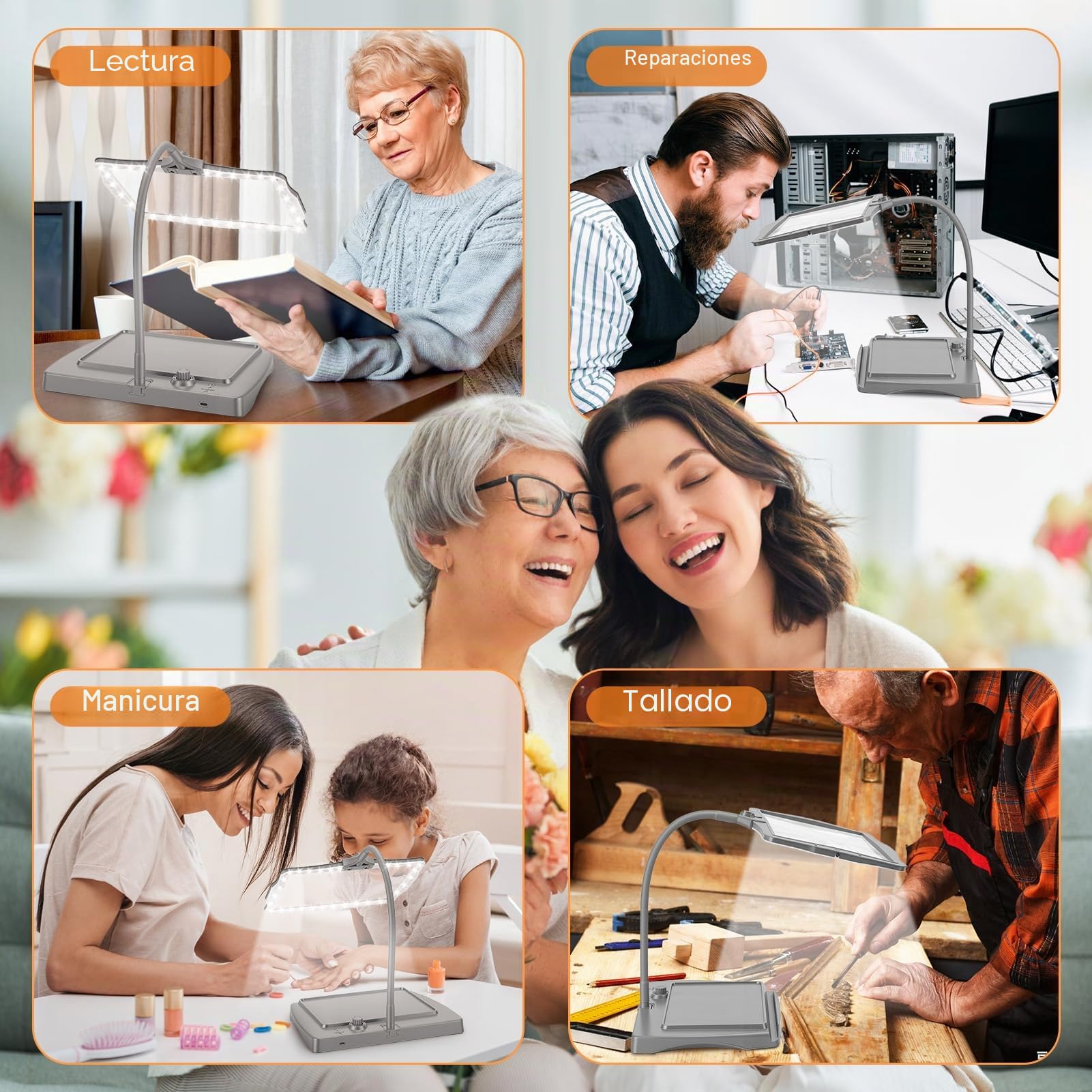 Lupa Grande Transparente con Soporte, 50 Cuentas LED de Brillo Ajustable, Diseño Antideslumbrante, Uso de 10 Horas, Lupa de Observación de Lectura de Mesa o Portátil con Base