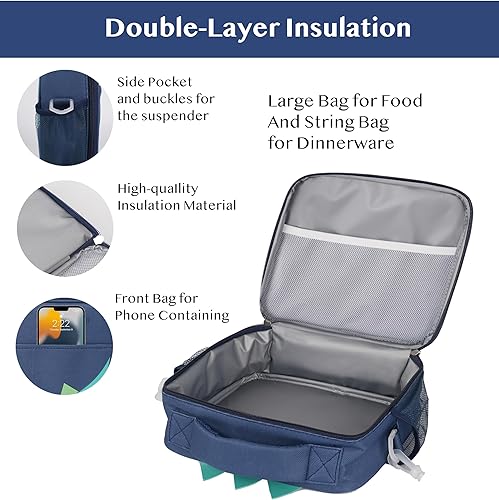 Miniatura 4 de Giraffe Creation Lonchera térmica para niños con correa para el hombro, reutilizable, duradera, ligera, para mantener la comida fríacaliente,