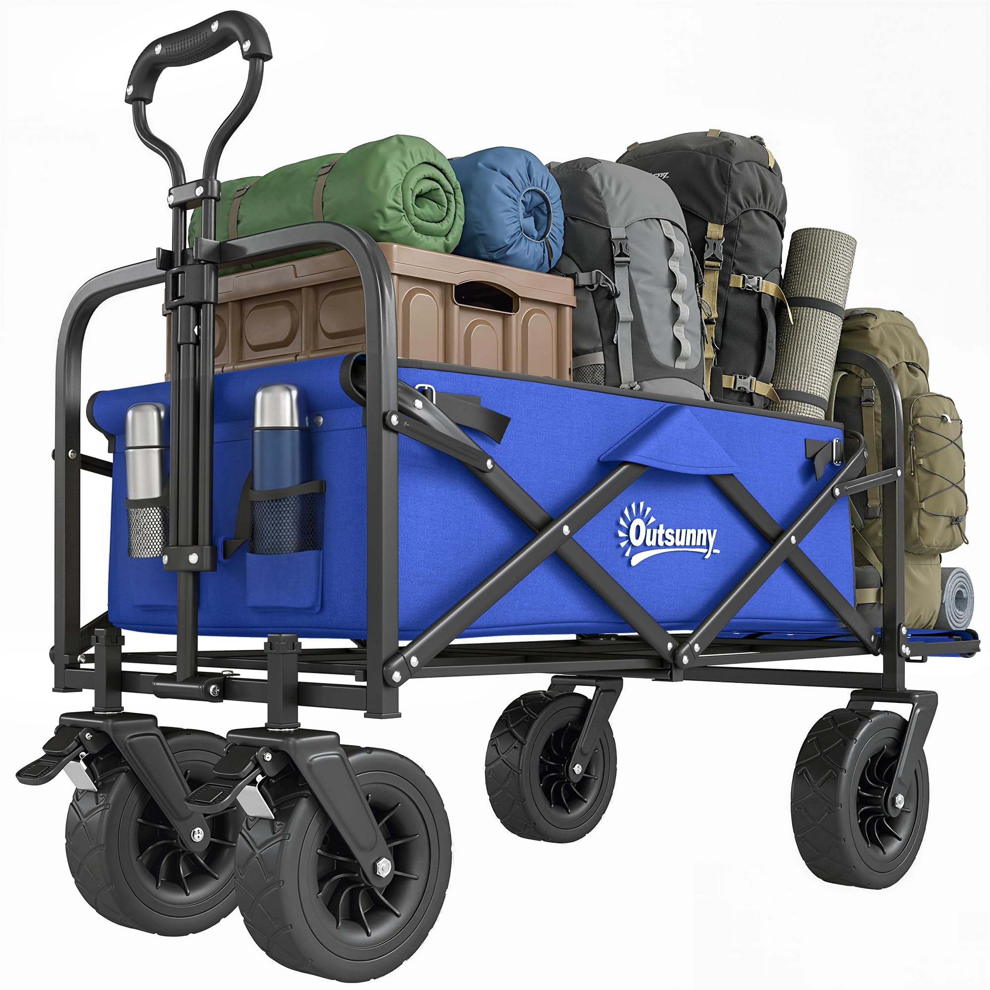 Outsunny Carro de Jardín Carro para Playa Plegable 100 kg Azul Oscuro | Longitud y Ángulo del Mango Ajustables, Puerta Trasera, Bolsa de Transporte, para Compra
