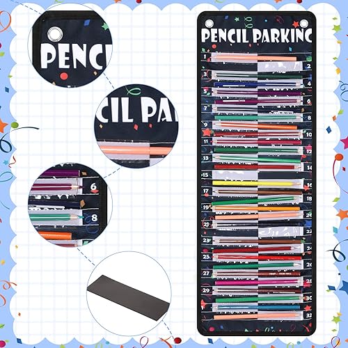 Vista 30 de Sabary Organizador de lápices para estacionamiento, organizador de lápices, tela de nailon con ojales y tira magnética para niños, profesores