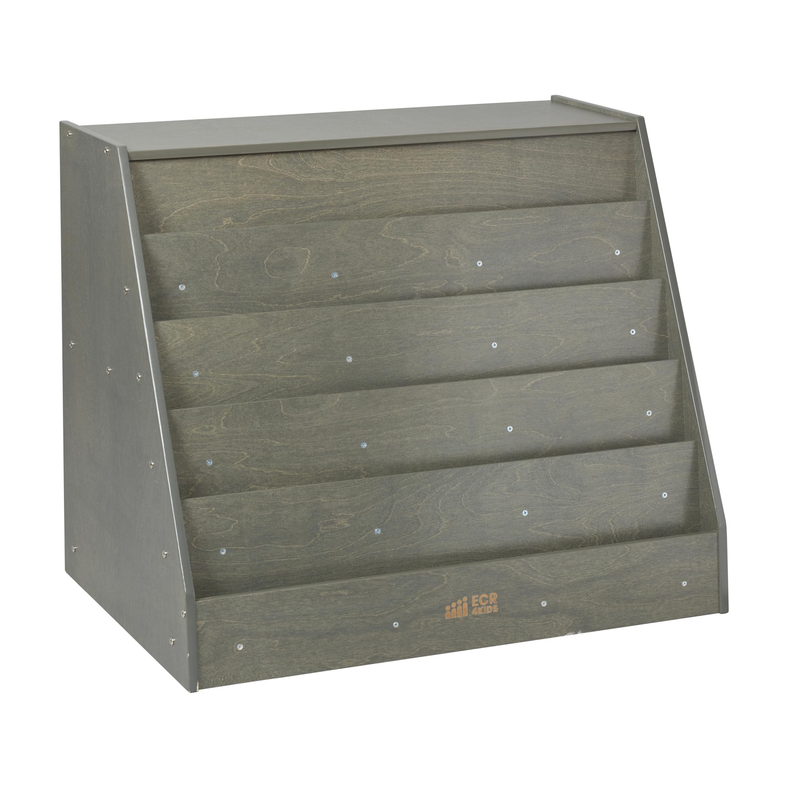 ECR4Kids Double-Sided Mobile Book Display with Storage, Classroom Bookshelf, Grey Wash