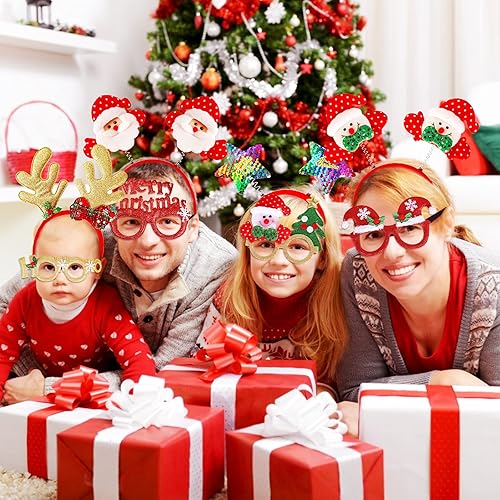 Miniatura 7 de Max Fun Juego de 24 piezas de marco de gafas de Navidad y diademas con 24 bonitos diseños, exquisitos accesorios de decoración para fiestas de