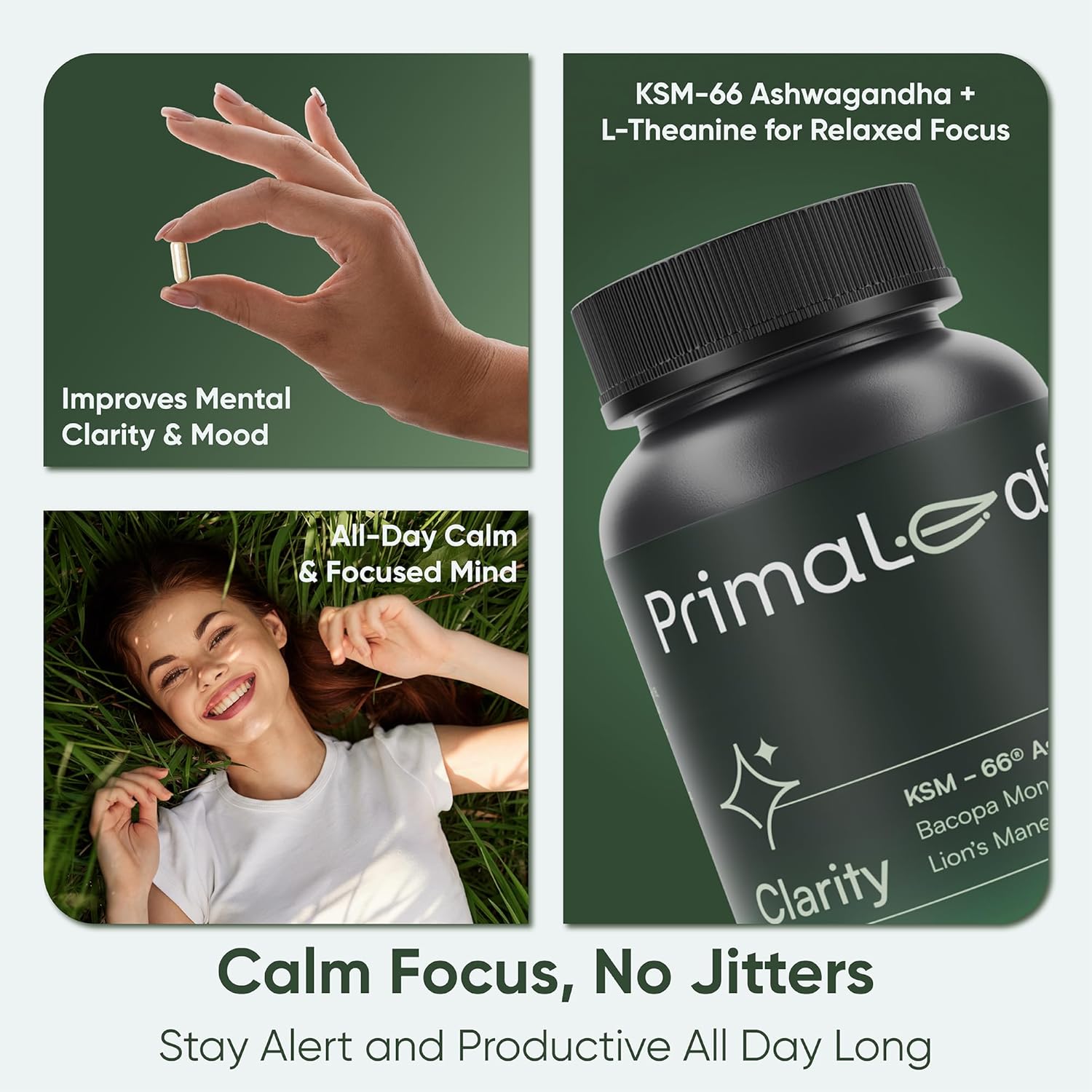 Clarity Nootropics Brain Supplement for Focus, Memory, & Stress Relief | Natural Nootropic with KSM66 Ashwagandha, Lions Mane, Bacopa, L Theanine | Cognitive & Mood Support | 60 Veg Capsules - Image 2