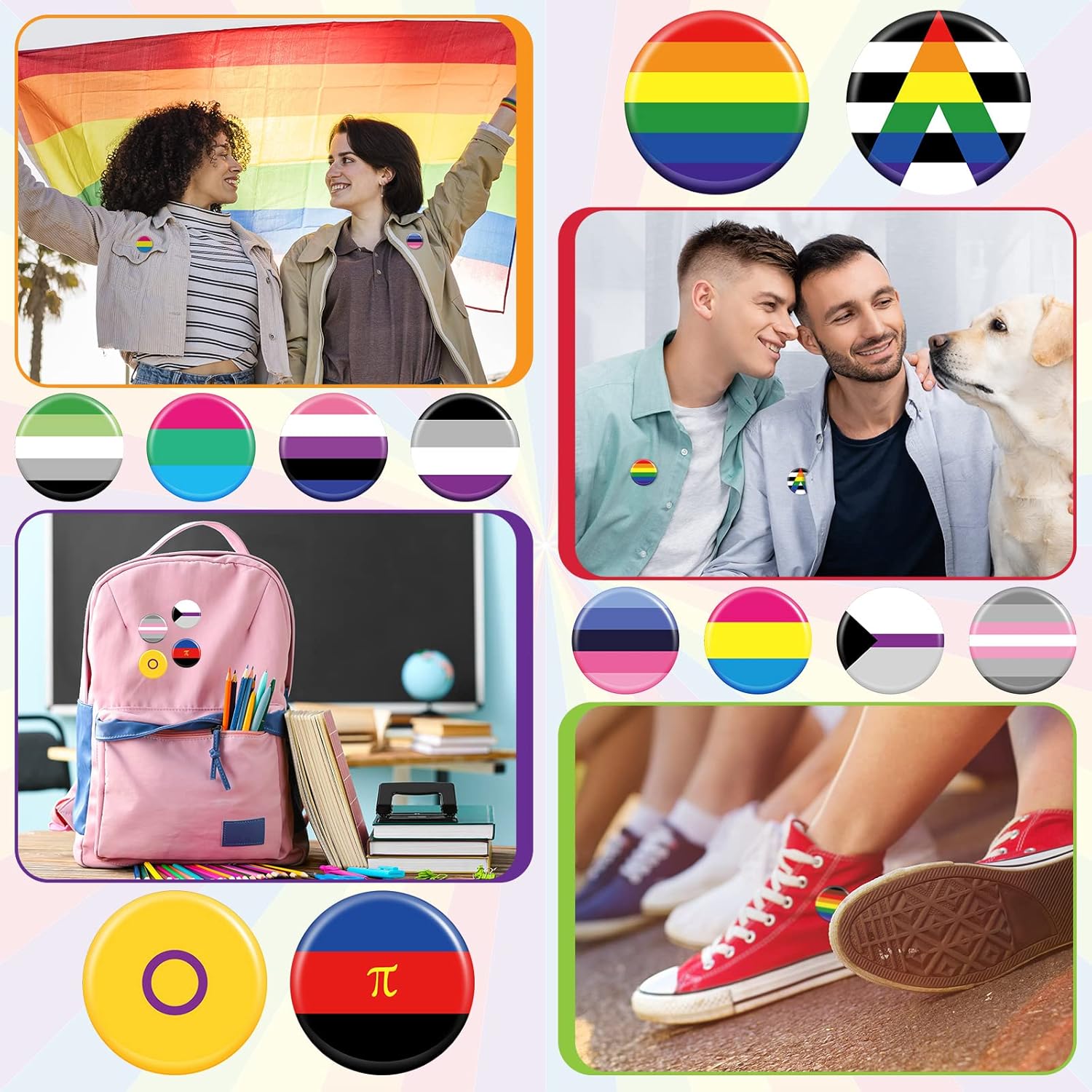 Sasylvia Rainbow Pride Pins Bulk LGBTQ Button Pin Lesbian Gay Bisexual Pride Stuff Round Buttons Badge for Men Women Clothing Bag Accessories Party, 1.57 x 1.57 Inch - Image 3